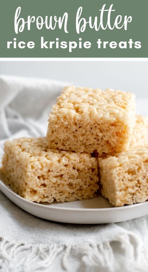 After you try these brown butter rice krispie treats, you'll never go back to the original recipe again! You only need five ingredients to bring these treats to life, and making brown butter is easier than you might expect. Rice Crispy Treats Recipe Original, Rice Krispie Treats Original Recipe, Brown Butter Rice Krispie Treats, Brown Butter Rice, Rice Crispy Bars, Life Cereal, Rice Krispie Bars, Rice Crispy Treats Recipe, Gluten Free Marshmallows