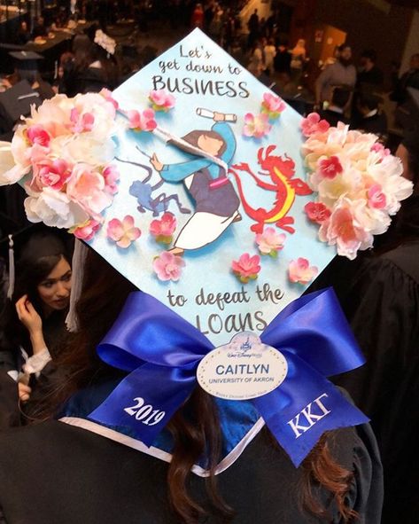 defeat the loans🌸🐉 #gradcap #defeattheloans #mulan grad cap decoration ★·.·´¯`·.·★ follow @motivation2study for daily inspiration Mulan Graduation Cap Ideas, Extra Graduation Cap, Graduation Cap Designs Mulan, Mulan Grad Cap, Business Graduation Cap Ideas, Mulan Graduation Cap, Business Graduation Cap, Graduation Cap Designs Disney, Disney Graduation Cap Ideas