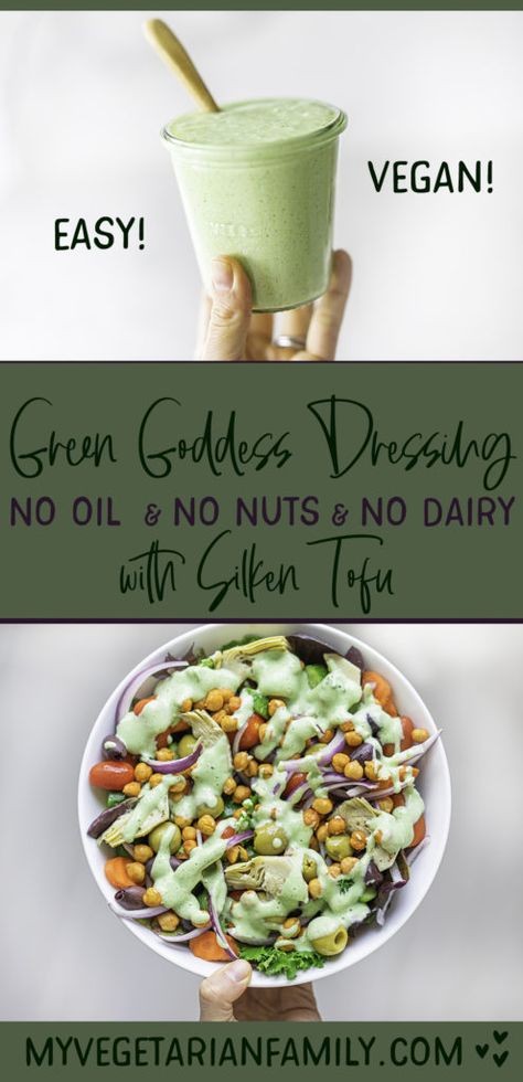 Tofu Salad Dressing, Silken Tofu Recipes, Oil Free Salad Dressing, Goddess Dressing Recipe, Tofu Sauce, Vegan Salad Dressing, Goddess Dressing, Vegan Dressing, Tofu Salad