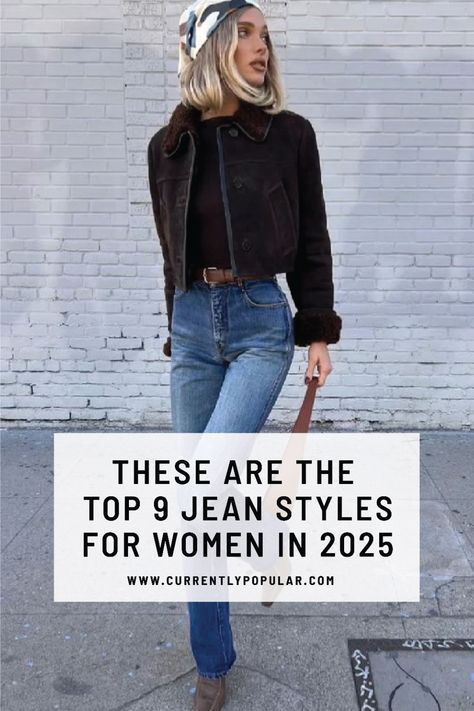 Discover the top 9 jean styles every woman needs in 2025! From classic high-rise to trendy wide-leg and vintage-inspired cuts, we’ve rounded up versatile options for all body types and styles. Find out which jeans will become your new go-tos and keep your wardrobe on-trend this year! Jeans Looks Woman, High Rise Kick Flare Jeans Outfit, 70 Jeans Outfit, Women Jean Styles, Stylish Jeans For Women Over 40, Best Work Jeans For Women, High Rise Relaxed Jeans Outfit, High Rise Flare Jeans Outfits Winter, How Many Jeans Do You Need