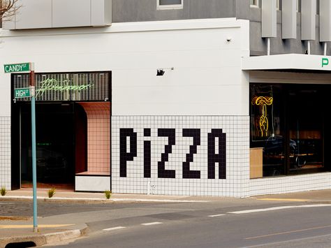 Exterior Signage Design, Exterior Restaurant, Concrete Playground, Restaurant Signage, Restaurant Exterior, Blog Design Inspiration, Retail Signage, Shop Signage, Pizza Design