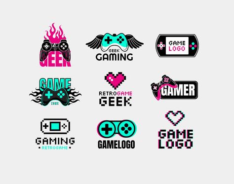 Gamers Logo Design, Pixel Logo Design Ideas, Joystick Logo, Arcade Logo, Logo Gamer, Gamer Logo, Pixel Logo, Pixel Game, Podcast Logo