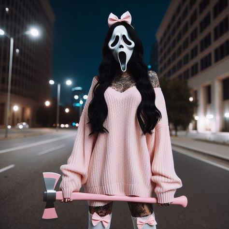 🪓 Funny Woman’s Halloween Costumes, Halloween Costume Diy Woman, Horror Character Photoshoot, Womans Halloween Outfits, Girly Scary Halloween Costume, Halloween Pretty Costume, Pink Skeleton Costume, Halloween Costumes Women Spooky, 2024 Costume Ideas Women