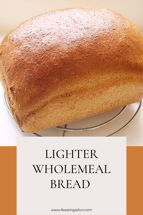 An uncut bread loaf on a trivet with descriptive graphics. Strong Bread Flour Recipes, Whole Meal Bread, Wholemeal Bread, Wholemeal Bread Recipe, Bread Flour Recipe, Healthy Bread, Loaf Recipes, Savoury Baking, Flour Recipes