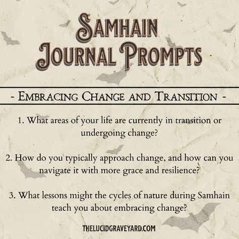 Explore the transformative power of Samhain with these journal prompts. Embrace change, welcome transition, and connect with the spirit of the season. Samhain Journal Prompts, Samhain Traditions, Mindfulness Journal Prompts, Pagan Spirituality, Samhain Halloween, What To Write About, Seasonal Living, Spiritual Journals, Writing Therapy