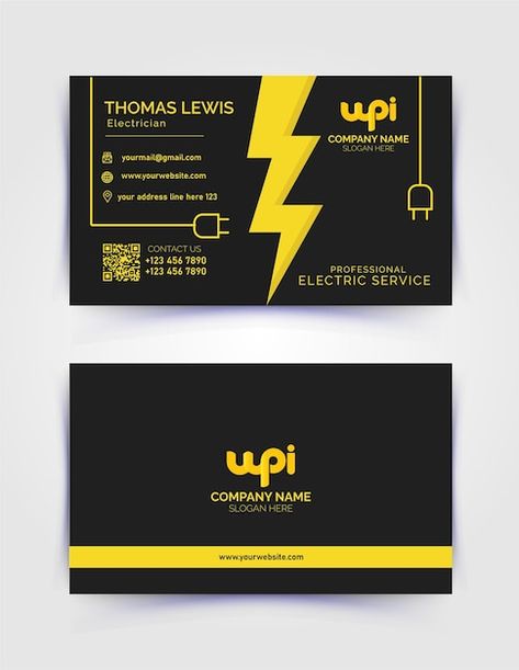 Especialista en electricista y electrici... | Premium Vector #Freepik #vector #tarjeta-electricista Electric Business Card Design, Cart Visit, Company Business Cards, Visiting Card Design, Architecture Design Sketch, Calligraphy Art Print, Birthday Party For Teens, Visiting Cards, Calligraphy Art