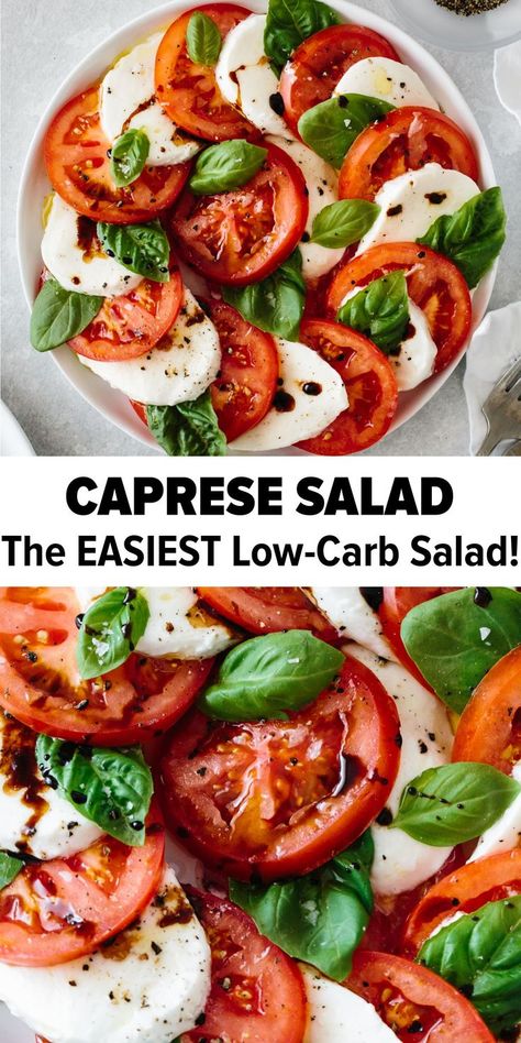 Tomato And Balsamic Vinegar, Low Carb Caprese Salad, Side For Italian Meal, Dinner With Basil Leaves, Keto Caprese Salad, Italian Food Ideas Parties, Italian Deserts Italy, Salads For Italian Dinner, Sides For Italian Food