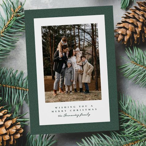 Simple Tweed Frame Dark Green Photo Christmas Holiday Card #zazzle #weddinginvitations #birthdayinvitations #babyshowerinvitations #zazzleinvitations #monogram #businesscards #graduation #homedecor Family Photo For Christmas Card, Christmas Card Inspiration Photo, Newlywed Christmas Card, Christmas Card Family, Classic Christmas Cards, Family Holiday Cards, Family Christmas Card, Books Design, Digital Christmas Cards