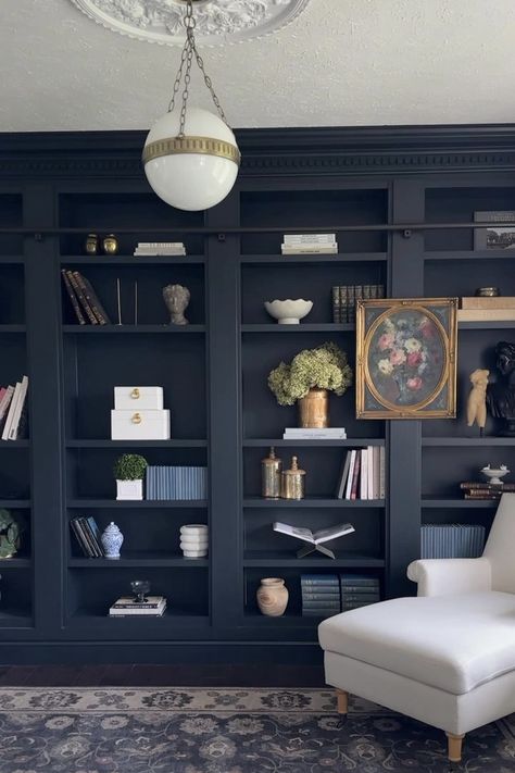 13 Stunning DIY Billy Bookcase Built-In Hack Ideas | Our Aesthetic Abode Diy Billy Bookcase, Diy Ikea Bookcase, Diy Home Library, Hamptons Interior Design, Billy Ikea, Ikea Built In, Billy Bookcase Hack, Ikea Bookcase, Ikea Billy Bookcase Hack