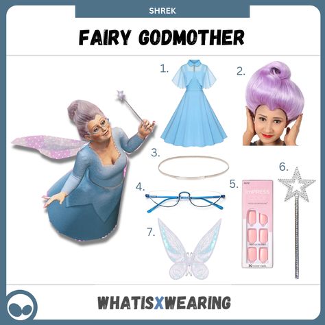 Dress like the Fairy Godmother from Shrek 2 with our step-by-step costume guide for women. Just in time for a cute and easy Halloween outfit! Fairy Godmother Shrek Costume, Shrek Fairy Godmother Costume, Shrek Fairy Godmother, Godmother Outfit, Godmother Costume, Fairy Godmother Costume, Easy Halloween Outfit, Shrek Character, Shrek Party