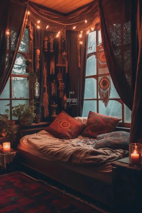 Witchy Bedroom Ideas, Witchy Bedroom, Dark Bedroom, Bedroom Decor For Couples, Dark Home Decor, Dark Home, Relaxing Bedroom, Modern Witch, Primary Bedroom