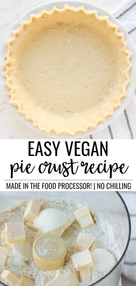 Easy Vegan Pie Crust recipe that you can make in your food processor! Ready to use in 15 minutes or less. #vegan #pie Easy Vegan Pie, Vegan Pie Crust Recipe, Tarte Vegan, Vegan Pie Crust, Pie Crust Recipe, Vegan Pumpkin Pie, Vegan Pie, Vegan Thanksgiving Recipes, Pie Crust Recipes