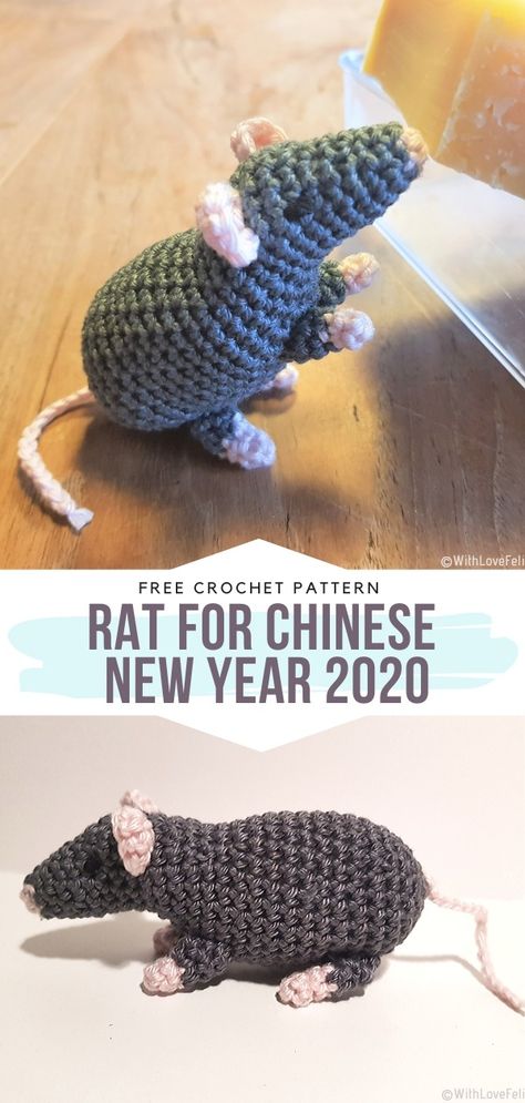 Graphic Crochet, Chinese New Year Crafts For Kids, Chinese New Year Crafts, Chinese New Year 2020, Crochet Mouse, Crochet Amigurumi Free, Fun Crochet Projects, New Year 2020, Diy Crochet Projects