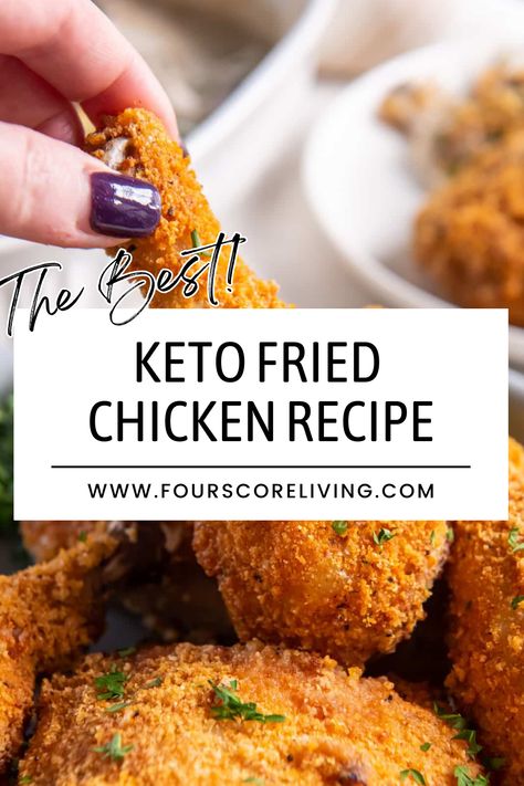 Crispy, flavorful Keto Fried Chicken is a delicious and satisfying low carb dish. A breading of almond flour, crushed pork rinds, and special seasonings make this fried chicken rival any restaurant version. And go check out our Easy Keto Recipes board for more healthy dinner ideas. Keto Fried Chicken, Desayuno Keto, Low Carb Low Fat Recipes, Fried Chicken Recipe, Chicken Thigh Recipes Oven, Chicken Thigh Recipes Baked, Best Low Carb Recipes, Low Carb Diet Recipes, Fried Chicken Recipes