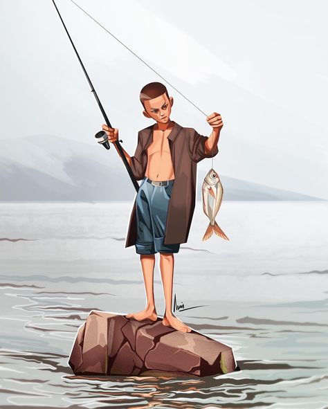 Over Fishing Illustration, Fishing Drawing Reference, Fishing Dock Aesthetic, Fishing Pose Reference Drawing, Fishing Town Concept Art, Fisherman Reference, Fishing Character Design, Fisherman Character Art, Fisher Character Design