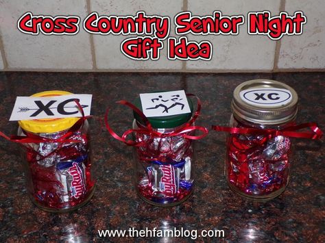 DIY Cross country or track senior night gift idea – thehfamblog End Of Season Cross Country Gifts, Senior Gifts For Cross Country Runners, Cross Country Gifts Senior, Xc Gift Ideas, Cross Country End Of Season Party, Senior Xc Gifts, Cross Country Gift Bags, Senior Cross Country Gift Ideas, Cross Country Senior Gifts