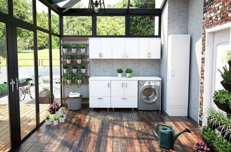 Greenhouse Laundry Room, Outdoor Laundry Area Patio, Outdoor Laundry Room Ideas Patio, Outdoor Laundry Area, Laundry Room Addition, Outdoor Laundry Rooms, Outdoor Laundry, Townhouse Ideas, Laundry Room Storage Shelves