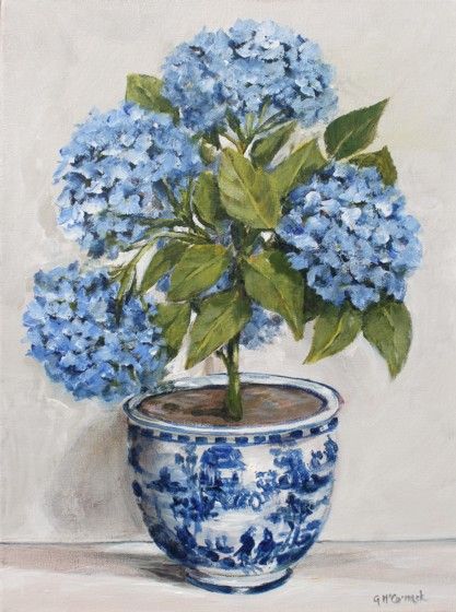 Blue Hydrangea Painting, Hydrangea Painting, Unique Vase, Blue And White Vase, Selling Paintings, Art Animation, Art Animals, Animals Art, Art Idea