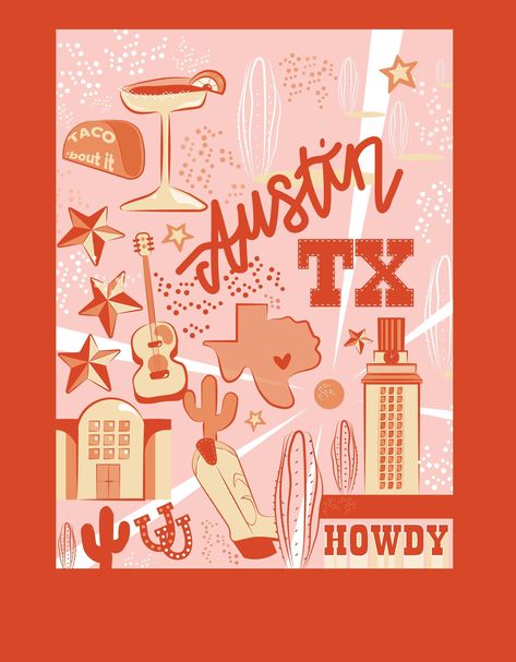 Professional Illustration, Decor Dorm Room, Austin Art, Ut Austin, Dorm Art, Travel Art Print, Texas Art, Poster Travel, Austin Design