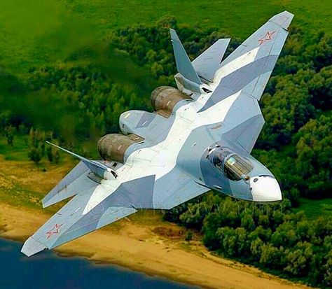 Nice picture of the Russian Sukhoi Su-57 fighter. Jet Fighter Pilot, Stealth Aircraft, Russian Air Force, Airplane Fighter, Military Airplane, Air Fighter, Military Jets, Military Aviation, Jet Aircraft