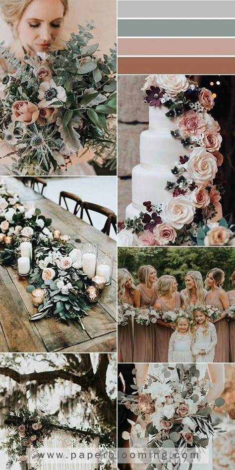 Dusty Rose Wedding Colors, Wedding Color Combinations, Neutral Wedding Colors, Mauve Wedding, Wedding Post, Flowers And Greenery, Bridesmaid Colors, Dusty Rose Wedding, Sage Wedding