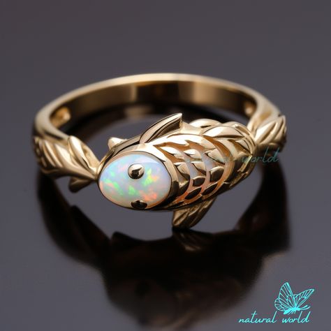 Fish Ring, Cute Fish, Gold Fish, Quartz Pendant, Ring Gold, Metal Rings, Necklace Designs, Ethiopian Opal, Natural World