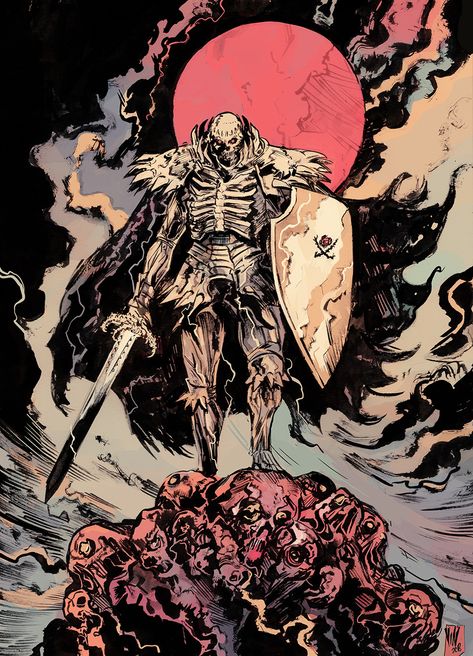 Skull Knight, A Man, Skeleton, Sun, Red