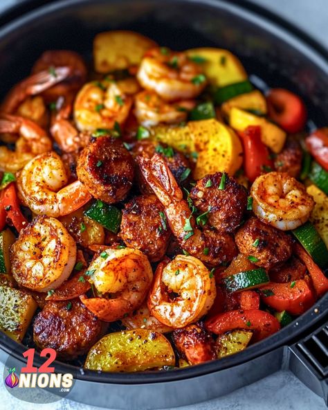 Air Fryer Cajun Shrimp Dinner Cajun Shrimp Dinner, Air Fryer Cajun Shrimp, Cajun Meals, Boil Recipes, Cajun Shrimp And Grits, Quick Dinner Recipes Healthy, Spicy Shrimp Recipes, Simple Family Meals, Shrimp And Vegetables