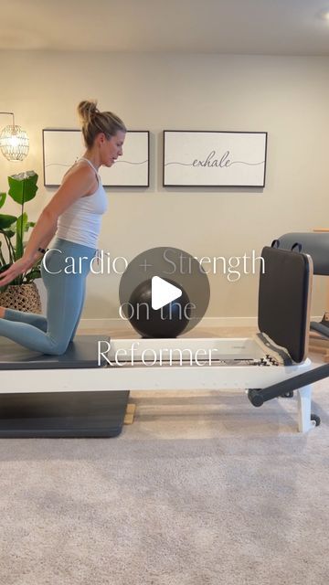 Bonnie Zeitner Pilates on Instagram: "Need a little cardio in your life?🤔  This circuit will leave you breathless while also building:  ✨core strength ✨upper body strength ✨lower body strength ✨proprioception ✨balance  Play around with your springs. Can you do the whole thing on one blue (I had to switch to a red for the jump overs and push ups)?  I like to time these circuits, but you could also do 10 reps of each. Do the circuit 3 times to add a little ❤️‍🔥 to your session.  Can’t wait to get back to workouts like this. Still mending the injury to my hand…so for now I’m sharing this as a #fbf (video is sped up x2)🫶  Do you add Cardio to your Pilates Reformer Workouts?  Happy weekend!  🤍B  #reformerworkout #fullbodyworkout #jumpboard #circuittraining" Pilates Workout Reformer, Jumpboard Reformer, Fotos Asthetics, Pilates Core Exercises, Reformer Exercises, Pilates Reformer Exercises, Pilates Exercises, Reformer Pilates, Body Strength