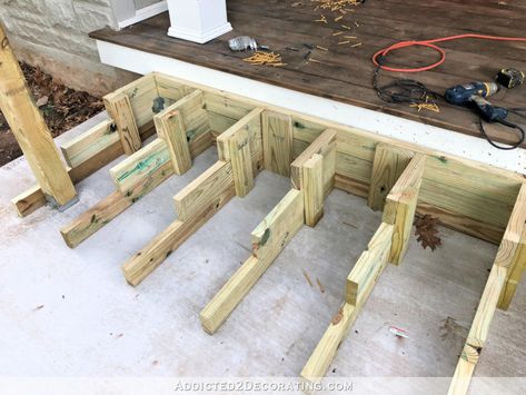 Wrap Around Deck Steps, How To Build Porch Steps, Building Deck Steps, Porch Step Railing, Porch Column Wraps, Front Porch Posts, Front Porch Columns, Patio Stairs, Front Porch Steps