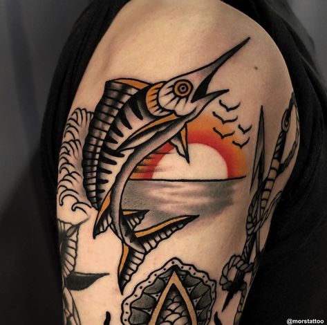 Traditional Marlin Tattoo, Marlin Fish Tattoo, Marlin Tattoo, Michigan Tattoo, Fishing Tattoos, Michigan Tattoos, Marlin Fish, Shark Tattoos, Fish Tattoo