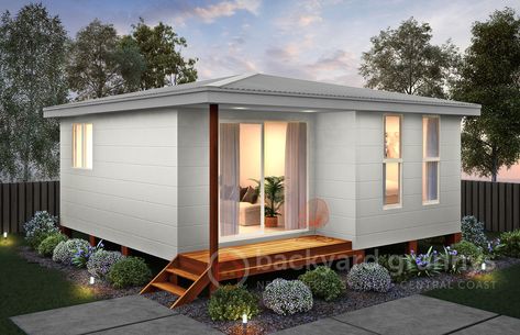 One Bedroom Granny Flat, Alfresco Decking, Granny Pod, Skillion Roof, Galley Style Kitchen, Small House Design Plans, Flat Ideas, Backyard Spaces, Granny Flat