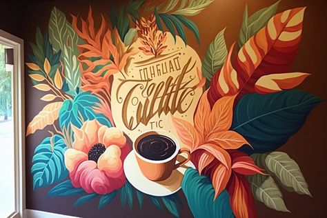 Coffee Mural Ideas Shop Mural Ideas, Coffee Mural Art, Coffee Mural, Coffee Shop Wall Art, Shop Mural, Coffee Shop Wall, Mural Ideas, Shop Wall Art, Shop Wall