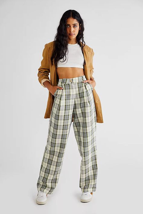 Women's Clothing: Dresses, Tops, Jeans & More | Free People Plaid Trousers Outfit, Checkered Pants, Tie Waist Pants, Plaid Trousers, Checked Trousers, Wide Trousers, Motel Rocks, Tailored Design, Trouser Pants Women