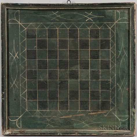 Green- and Black-painted Checkers Game Board | Sale Number 3173M, Lot Number 191 | Skinner Auctioneers Checkers Aesthetic Game, Checkers Aesthetic, Aesthetic Game, October Challenge, Gold Night, Checkers Game, Alicent Hightower, Checker Board, Sea House