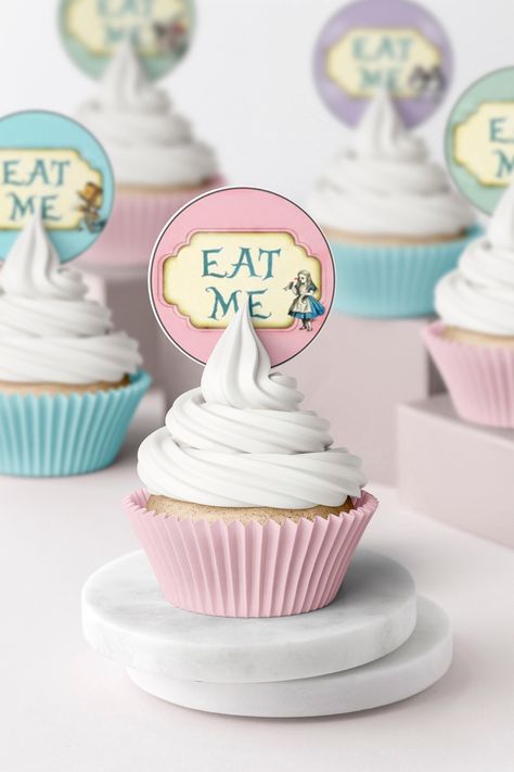 Alice in wonderland Eat Me wafer/icing cupcake toppers Alice In Wonderland Eat Me, Edible Cake Decorations, Cupcake Icing, Eat Me, Cupcake Toppers, Alice In Wonderland, Cake Toppers, Cake Decorating, Cupcake