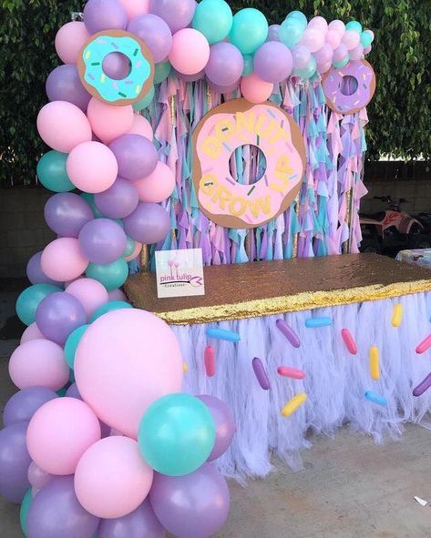 Doughnut Birthday, Donut Theme Party, Tutu Table, Donut Themed Birthday Party, Table Skirts, Grown Up Parties, 1st Birthday Party For Girls, Birthday Donuts, Donut Birthday Parties