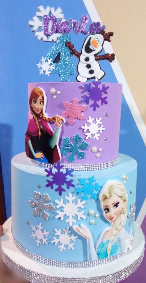 Frozen 2 Cake Ideas, Simple Frozen Theme Cake, Anna Birthday Cake, Frozen Cake Ideas, Elsa Birthday Cake, Frozen Birthday Party Cake, Pastel Frozen, 4de Verjaardag, Disney Frozen Cake