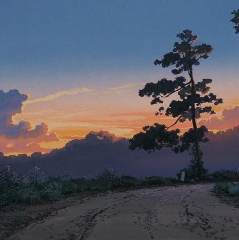 Studio Ghibli Sunset, Ghibli Sunset, Studio Ghibli Landscape, Neighbor Totoro, My Neighbor Totoro, Anime Scenery Wallpaper, Paint Ideas, Scenery Wallpaper, Anime Scenery