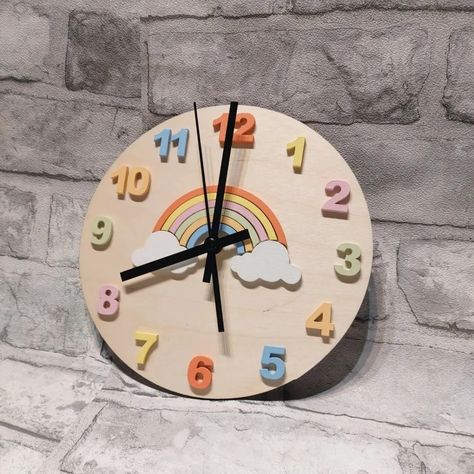 Crafts For Bedroom Decor, 3d Clock, Educational Decor, Kids Wall Clock, Nursery Clock, Clock Craft, Bedroom Clocks, Child Bedroom, Laser Cut Wood Crafts