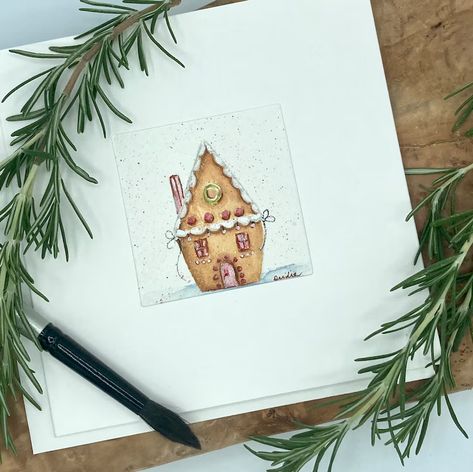 Gingerbread House Card, Gingerbread House Candy, Simple Christmas Cards, Napa Ca, Sweet Message, Christmas Card Art, Watercolor Christmas Cards, Watercolor Greeting Cards, Hand Of Cards