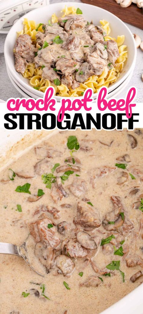 Crock Pot Beef Stroganoff With Stew Meat, Crockpot Beef Stroganoff With Stew Meat, Easy Stroganoff Recipe Ground Beef, Beef Stroganoff Cream Cheese, Beef Tips Crock Pot Recipes, Crockpot Stroganoff, Stroganoff Noodles, Crock Pot Stroganoff, Crock Pot Beef Stroganoff