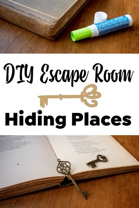 If you’re creating your own escape room, you’ll probably be hiding clues around the room. The trickier your clues are hidden, the harder the room will be. Here are some DIY escape room ideas to get you thinking about hiding places for your own escape room! #familygamenight Lock In Ideas Activities, Spy Escape Room, How To Make An Escape Room At Home, Escape Room Diy Adults, Home Escape Room Ideas, Diy Escape Room For Teens, Easy Escape Room Ideas, Escape Room Props, Homemade Escape Room Ideas