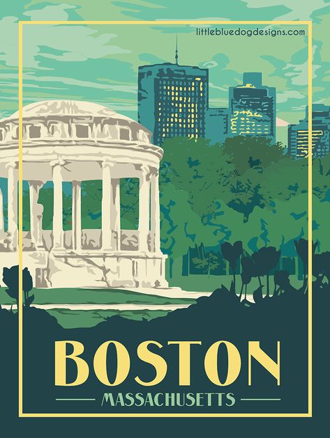 Copyright 2020 Little Blue Dog Designs Poster Collage Wall, Gym House, City Posters, Dorm Posters, Red Tree, Vintage Travel Poster, Blue Dog, Boston Massachusetts, Nashville Tn