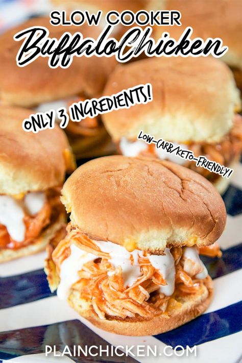 Buffalo Chicken Sliders Recipes, Slow Cooker Buffalo Chicken, Slower Cooker, Sliders Recipes Chicken, Shredded Buffalo Chicken, Porch Party, Buffalo Chicken Sliders, Simply Stacie, Buffalo Chicken Sandwiches