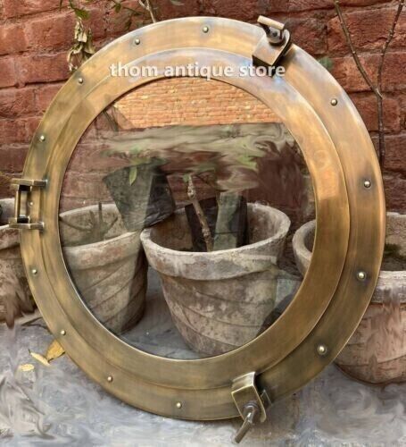 Marine Ship's Brass Finish Glass Window Porthole Maritime Nautical Wall Decor | eBay Port Hole Mirror, Old Boat Repurposed, Nautical Front Door Decor, House Boat Living, Vintage Nautical Bathroom, Port Hole Window, Yacht Decor Boat Interior, Houseboat Decor, Antique Nautical Decor