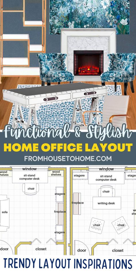 Functional and stylish home office layout showcasing trendy inspirations for home office layouts. Home Office Layout Ideas, Office Layouts, Blue Home Offices, Office Layout Ideas, Home Office Layouts, Office Paint Colors, Office Floor Plan, House To Home, Sewing Room Storage