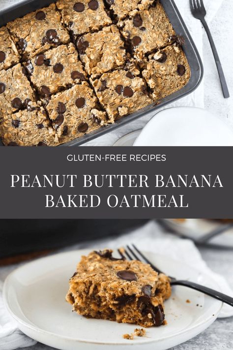 This Gluten-Free Peanut Butter Banana Baked Oatmeal Recipe is so easy and so healthy - a true win-win! If you're looking for a good gluten free breakfast recipe, this is it. Smashed Banana, Peanut Butter Banana Baked Oatmeal, Breakfast Squares, Banana Bread Baked Oatmeal, Baked Oatmeal Recipe, Banana Baked Oatmeal, Gluten Free Breakfast, Baked Oatmeal Recipes, Peanut Butter Roll