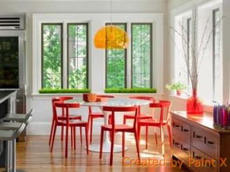 Tulip Tables, Orange Dining Chairs, Shelter Ideas, Orange Chair, Tulip Table, Red Chair, Table Extensible, Colorful Chairs, Contemporary Dining