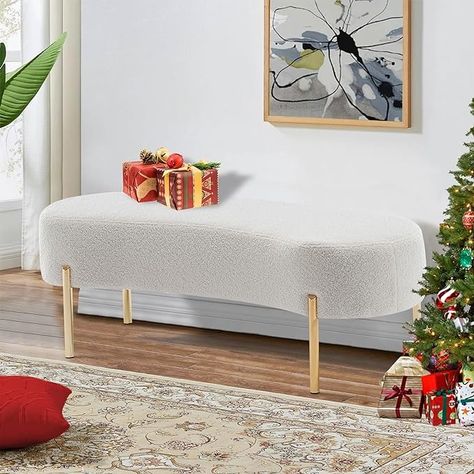 Amazon.com: ALISH Upholstered Bench Modern Ottoman Bench Bed Bench Entryway Bench with Gold Legs for Living Room, Bedroom White : Home & Kitchen Entryway Functional, Modern Ottoman Bench, Entrance Bench, Bench Bed, Bench Entryway, White Stool, Fabric Bench, Bedroom White, Modern Ottoman